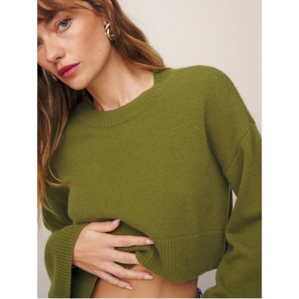 Reformation Paloma Cropped Cashmere Crew Sweater Pear Green XS - Picture 12 of 14